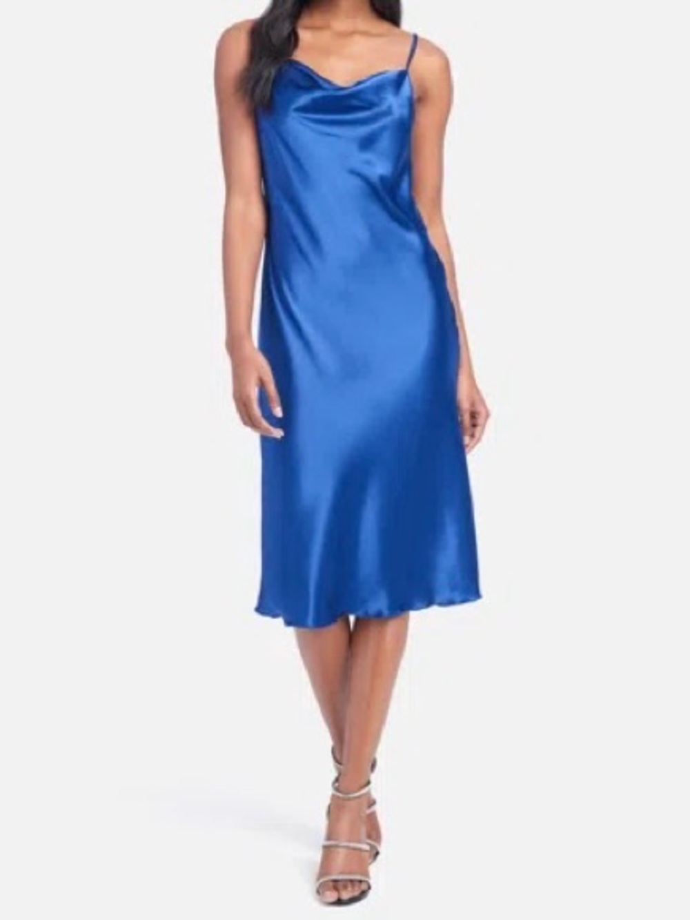 BEBE Royal Blue Satin Cowl Neck Slip Dress — Size L
